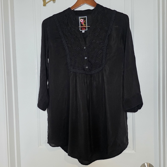 Johnny Was Tops - NWOT Johnny Was Black Cupro‎ Loose Boho Tunic Size Small